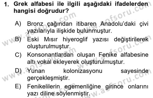 Kültür Tarihi Dersi 2017 - 2018 Yılı (Vize) Ara Sınav Soruları 1. Soru
