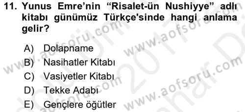 Kültür Tarihi Dersi 2017 - 2018 Yılı (Vize) Ara Sınav Soruları 11. Soru