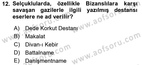 Kültür Tarihi Dersi 2017 - 2018 Yılı (Vize) Ara Sınav Soruları 12. Soru