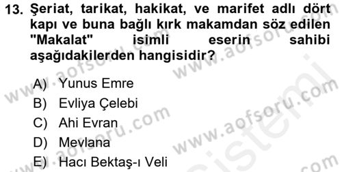 Kültür Tarihi Dersi 2017 - 2018 Yılı (Vize) Ara Sınav Soruları 13. Soru