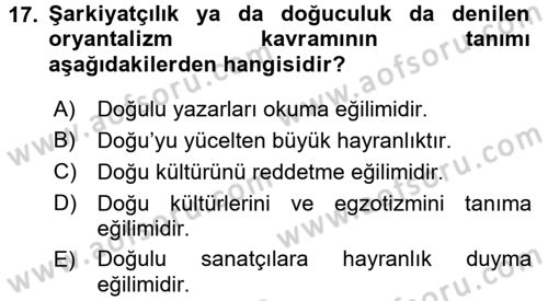 Kültür Tarihi Dersi 2017 - 2018 Yılı (Vize) Ara Sınav Soruları 17. Soru