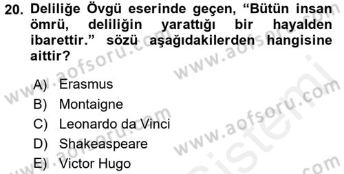 Kültür Tarihi Dersi 2017 - 2018 Yılı (Vize) Ara Sınav Soruları 20. Soru