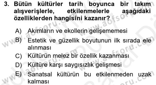 Kültür Tarihi Dersi 2017 - 2018 Yılı (Vize) Ara Sınav Soruları 3. Soru