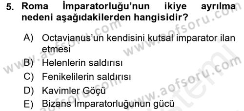 Kültür Tarihi Dersi 2017 - 2018 Yılı (Vize) Ara Sınav Soruları 5. Soru