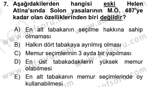 Kültür Tarihi Dersi 2017 - 2018 Yılı (Vize) Ara Sınav Soruları 7. Soru