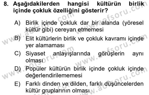 Kültür Tarihi Dersi 2017 - 2018 Yılı (Vize) Ara Sınav Soruları 8. Soru