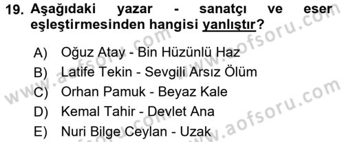 Kültür Tarihi Dersi 2017 - 2018 Yılı (Final) Dönem Sonu Sınav Soruları 19. Soru