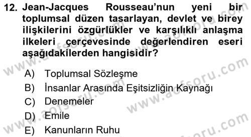 Kültür Tarihi Dersi 2018 - 2019 Yılı 3 Ders Sınavı 12. Soru