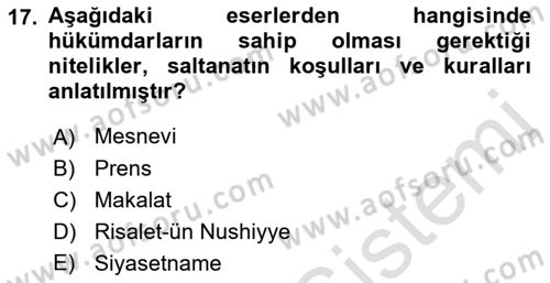 Kültür Tarihi Dersi 2018 - 2019 Yılı 3 Ders Sınavı 17. Soru