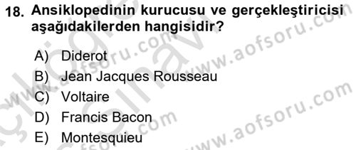 Kültür Tarihi Dersi 2018 - 2019 Yılı 3 Ders Sınavı 18. Soru