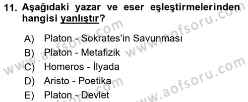 Kültür Tarihi Dersi 2018 - 2019 Yılı (Vize) Ara Sınav Soruları 11. Soru