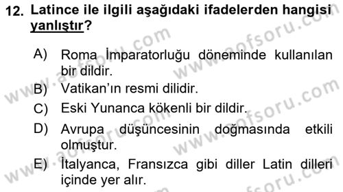 Kültür Tarihi Dersi 2018 - 2019 Yılı (Vize) Ara Sınav Soruları 12. Soru
