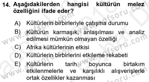 Kültür Tarihi Dersi 2018 - 2019 Yılı (Vize) Ara Sınav Soruları 14. Soru