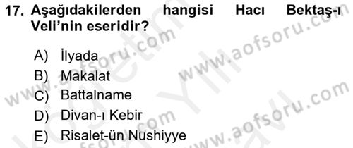 Kültür Tarihi Dersi 2018 - 2019 Yılı (Vize) Ara Sınav Soruları 17. Soru