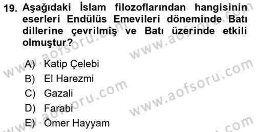 Kültür Tarihi Dersi 2018 - 2019 Yılı (Vize) Ara Sınav Soruları 19. Soru