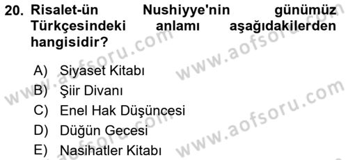 Kültür Tarihi Dersi 2018 - 2019 Yılı (Vize) Ara Sınav Soruları 20. Soru
