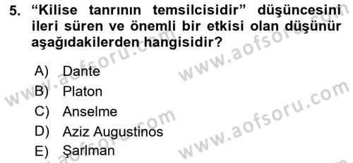 Kültür Tarihi Dersi 2018 - 2019 Yılı (Vize) Ara Sınav Soruları 5. Soru