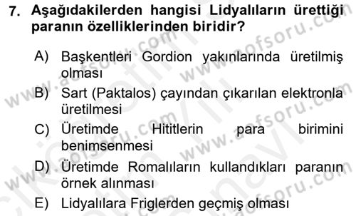 Kültür Tarihi Dersi 2018 - 2019 Yılı (Vize) Ara Sınav Soruları 7. Soru