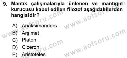 Kültür Tarihi Dersi 2018 - 2019 Yılı (Vize) Ara Sınav Soruları 9. Soru