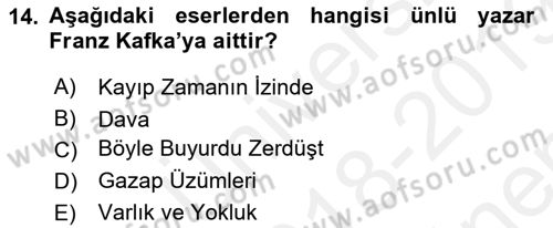 Kültür Tarihi Dersi 2018 - 2019 Yılı (Final) Dönem Sonu Sınav Soruları 14. Soru