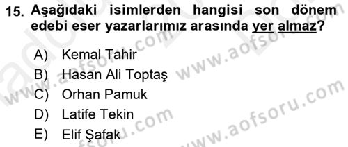 Kültür Tarihi Dersi 2018 - 2019 Yılı (Final) Dönem Sonu Sınav Soruları 15. Soru