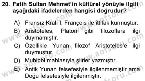 Kültür Tarihi Dersi 2018 - 2019 Yılı (Final) Dönem Sonu Sınav Soruları 20. Soru