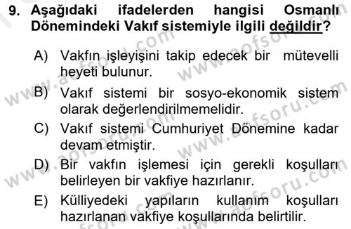 Kültür Tarihi Dersi 2018 - 2019 Yılı (Final) Dönem Sonu Sınav Soruları 9. Soru