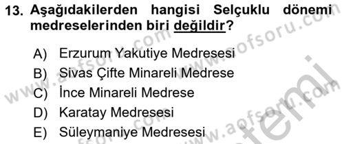 Kültür Tarihi Dersi 2018 - 2019 Yılı Yaz Okulu Sınav Soruları 13. Soru