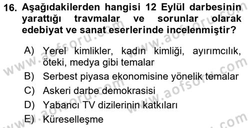 Kültür Tarihi Dersi 2018 - 2019 Yılı Yaz Okulu Sınav Soruları 16. Soru