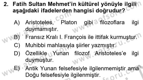 Kültür Tarihi Dersi 2018 - 2019 Yılı Yaz Okulu Sınav Soruları 2. Soru