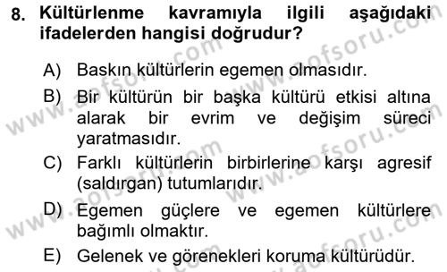 Kültür Tarihi Dersi 2018 - 2019 Yılı Yaz Okulu Sınav Soruları 8. Soru