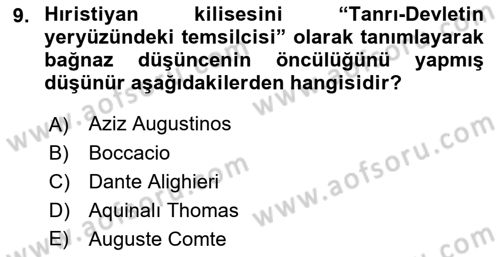 Kültür Tarihi Dersi 2018 - 2019 Yılı Yaz Okulu Sınav Soruları 9. Soru