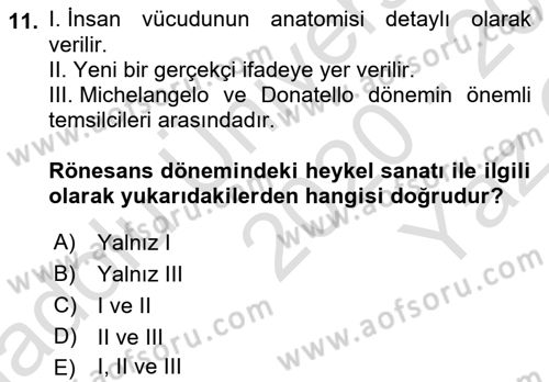 Kültür Tarihi Dersi 2020 - 2021 Yılı Yaz Okulu Sınav Soruları 11. Soru