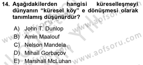 Kültür Tarihi Dersi 2020 - 2021 Yılı Yaz Okulu Sınav Soruları 14. Soru