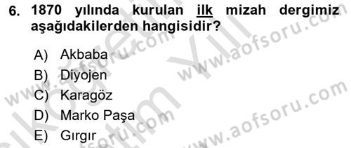 Kültür Tarihi Dersi 2020 - 2021 Yılı Yaz Okulu Sınav Soruları 6. Soru