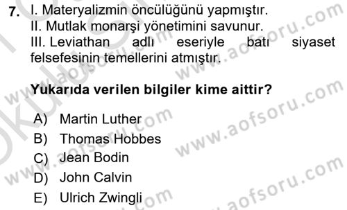Kültür Tarihi Dersi 2020 - 2021 Yılı Yaz Okulu Sınav Soruları 7. Soru
