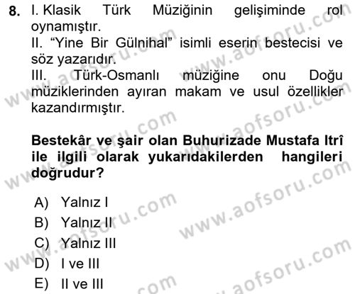 Kültür Tarihi Dersi 2020 - 2021 Yılı Yaz Okulu Sınav Soruları 8. Soru