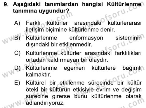 Kültür Tarihi Dersi 2020 - 2021 Yılı Yaz Okulu Sınav Soruları 9. Soru