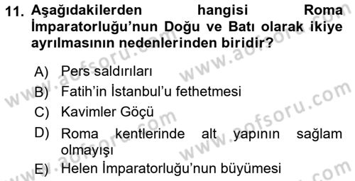 Kültür Tarihi Dersi 2021 - 2022 Yılı (Vize) Ara Sınav Soruları 11. Soru