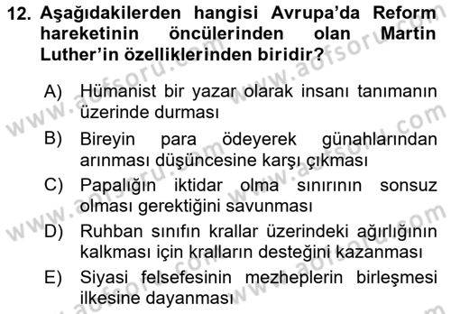 Kültür Tarihi Dersi 2021 - 2022 Yılı (Vize) Ara Sınav Soruları 12. Soru