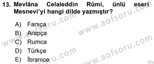 Kültür Tarihi Dersi 2021 - 2022 Yılı (Vize) Ara Sınav Soruları 13. Soru