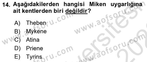 Kültür Tarihi Dersi 2021 - 2022 Yılı (Vize) Ara Sınav Soruları 14. Soru