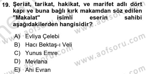 Kültür Tarihi Dersi 2021 - 2022 Yılı (Vize) Ara Sınav Soruları 19. Soru