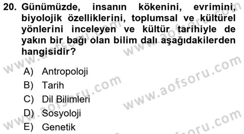 Kültür Tarihi Dersi 2021 - 2022 Yılı (Vize) Ara Sınav Soruları 20. Soru
