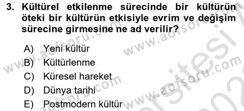 Kültür Tarihi Dersi 2021 - 2022 Yılı (Vize) Ara Sınav Soruları 3. Soru