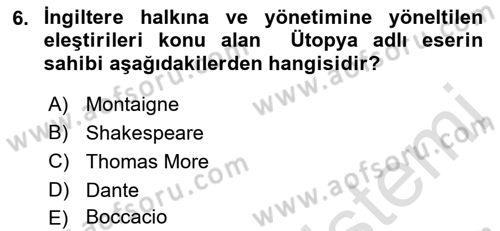 Kültür Tarihi Dersi 2021 - 2022 Yılı (Vize) Ara Sınav Soruları 6. Soru