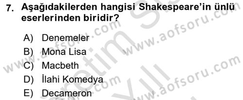 Kültür Tarihi Dersi 2021 - 2022 Yılı (Vize) Ara Sınav Soruları 7. Soru