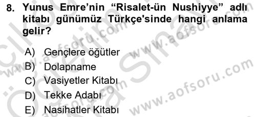 Kültür Tarihi Dersi 2021 - 2022 Yılı (Vize) Ara Sınav Soruları 8. Soru