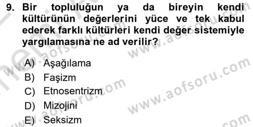Kültür Tarihi Dersi 2021 - 2022 Yılı (Vize) Ara Sınav Soruları 9. Soru