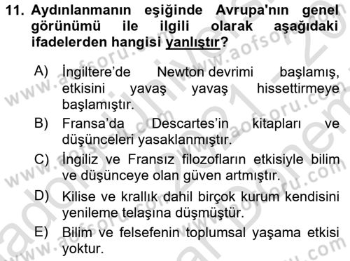 Kültür Tarihi Dersi 2021 - 2022 Yılı (Final) Dönem Sonu Sınav Soruları 11. Soru